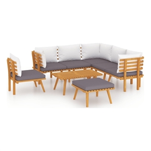 vidaXL 8 Piece Solid Acacia Wood Garden Lounge Set in White/Gray