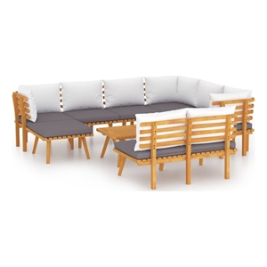 vidaXL 9 Piece Solid Acacia Wood Garden Lounge Set in White/Gray