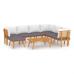 vidaXL 8 Piece Solid Acacia Wood Garden Lounge Set in White/Gray