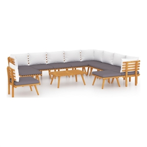 vidaXL Solid Acacia Wood Large Garden Lounge Set in White/Gray