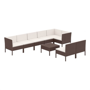 vidaXL 9 Piece Steel Garden Lounge Set in White/Brown/Cream
