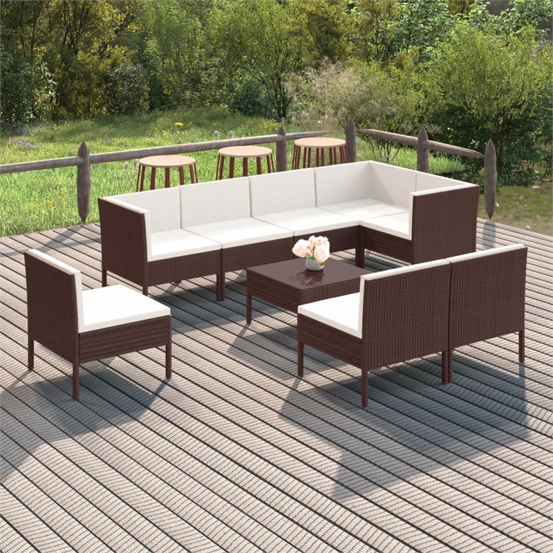 vidaXL 9 Piece Poly Rattan Garden Lounge Set in White/Brown/Cream