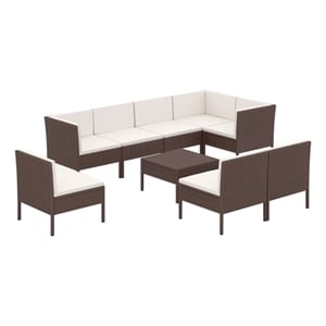 vidaXL 9 Piece Poly Rattan Garden Lounge Set in White/Brown/Cream