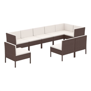 vidaXL 9 Piece Steel Garden Lounge Set in White/Brown/Cream