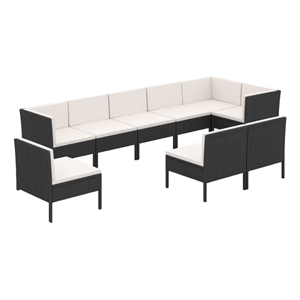 vidaXL 9 Piece Steel Garden Lounge Set in Black/White/Cream