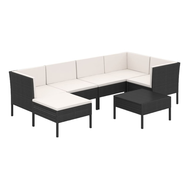 vidaXL 7 Piece Poly Rattan Small Garden Lounge Set in Black