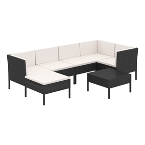 vidaXL 7 Piece Poly Rattan Small Garden Lounge Set in Black
