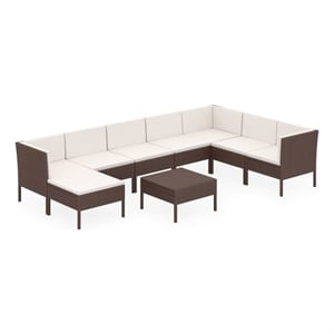 vidaXL 9 Piece Poly Rattan Garden Lounge Set in White/Brown/Cream