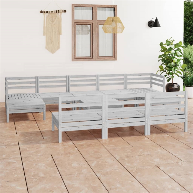 vidaXL 11 Piece Wood Large Garden Lounge Set in White