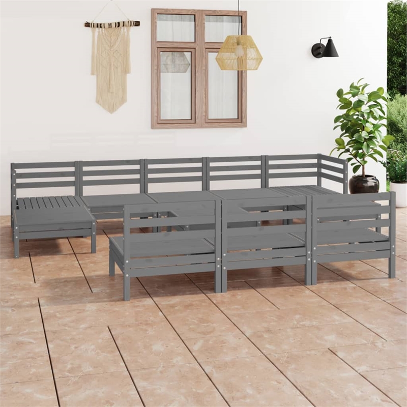 vidaXL 11 Piece Wood Large Garden Lounge Set in Gray