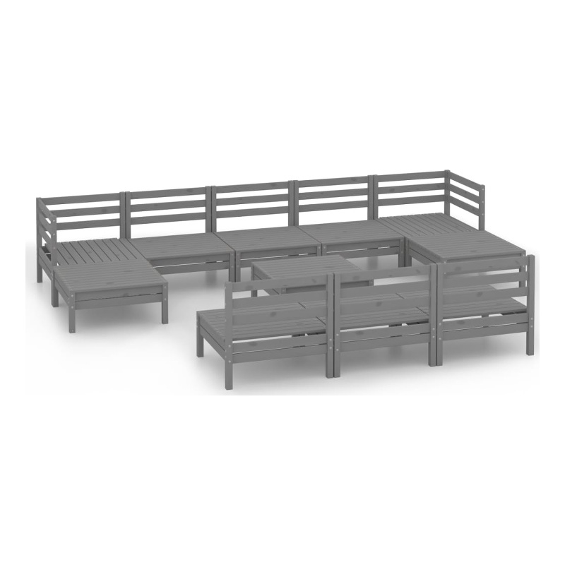 vidaXL 11 Piece Wood Large Garden Lounge Set in Gray