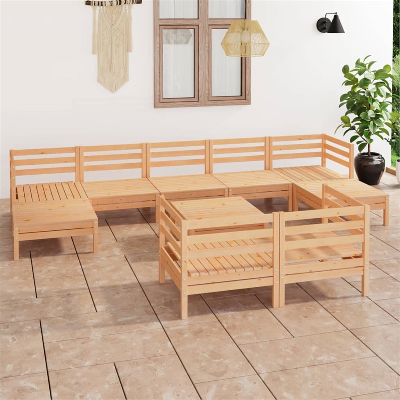 vidaXL 10 Piece Wood Large Garden Lounge Set in Natural