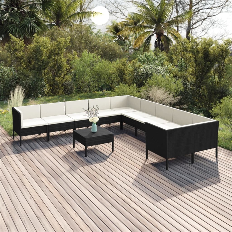 vidaXL 11 Piece Poly Rattan Garden Lounge Set in Black/White/Cream