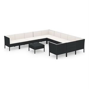 vidaXL 12 Piece Steel Large Garden Lounge Set in Black/White/Cream