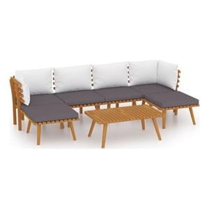 vidaXL 7 Piece Solid Acacia Wood Large Garden Lounge Set in White/Gray