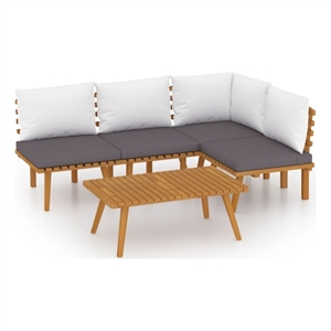 vidaXL 5 Piece Solid Acacia Wood Small Garden Lounge Set in White/Gray