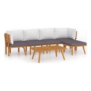 vidaXL 6 Piece Solid Acacia Wood Garden Lounge Set in White/Gray