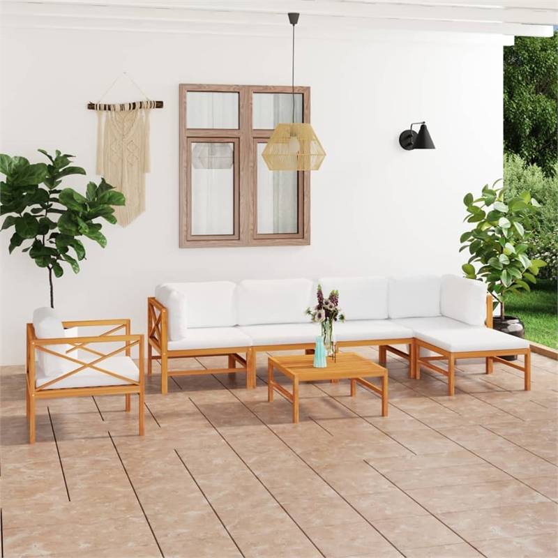 vidaXL 7 Piece Wood Garden Lounge Set in Cream