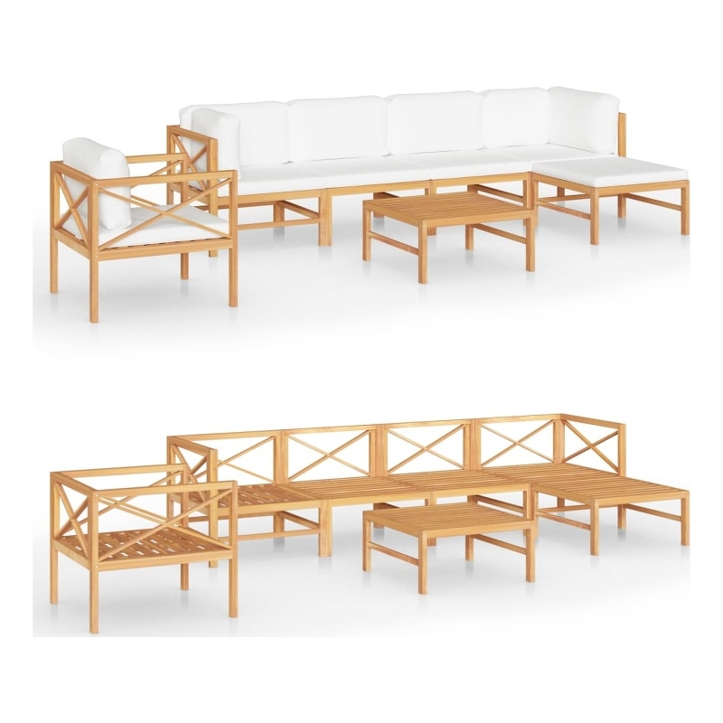 vidaXL 7 Piece Wood Garden Lounge Set in Cream