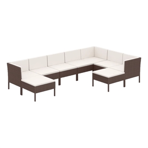 vidaXL 9 Piece Steel Garden Lounge Set in White/Brown/Cream