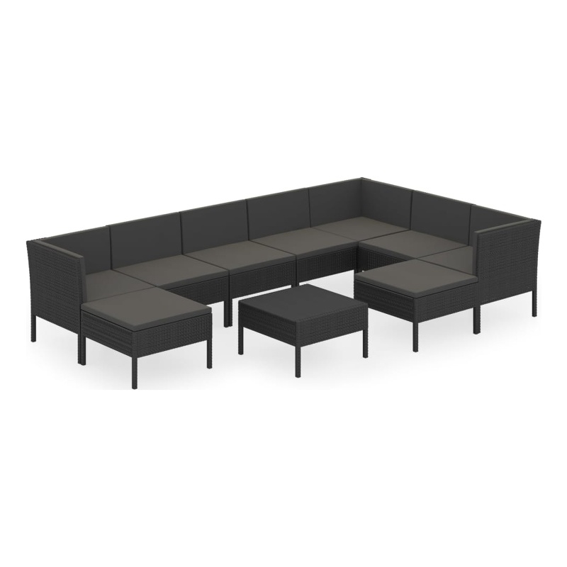 vidaXL 10 Piece Garden Lounge Set in Black