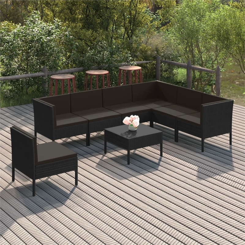 vidaXL 8 Piece Poly Rattan Garden Lounge Set in Black