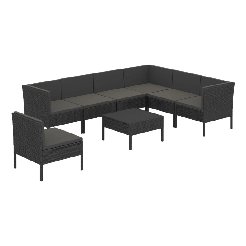 vidaXL 8 Piece Poly Rattan Garden Lounge Set in Black