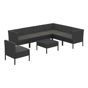 vidaXL 8 Piece Poly Rattan Garden Lounge Set in Black