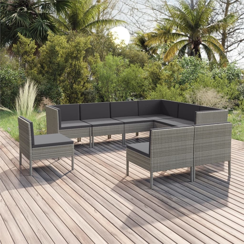 vidaXL 9 Piece Poly Rattan Garden Lounge Set in Gray