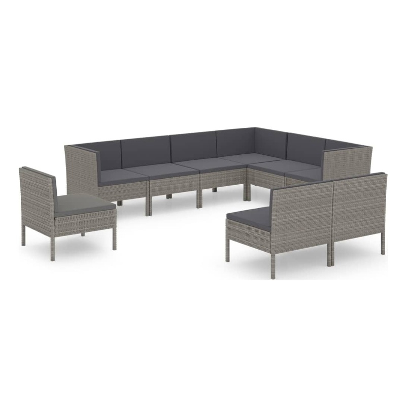 vidaXL 9 Piece Poly Rattan Garden Lounge Set in Gray