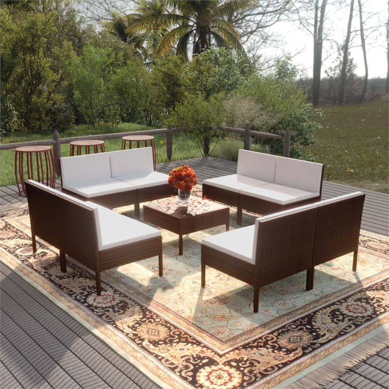 vidaXL 9 Piece Steel Garden Lounge Set in Brown