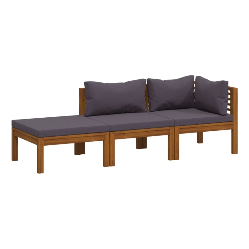 vidaXL 3 Piece Solid Acacia Wood Lounge Set in Gray