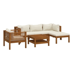 vidaXL 6 Piece Solid Acacia Wood Garden Lounge Set in Cream