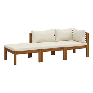 vidaXL 3 Piece Solid Acacia Wood Garden Lounge Set in Cream
