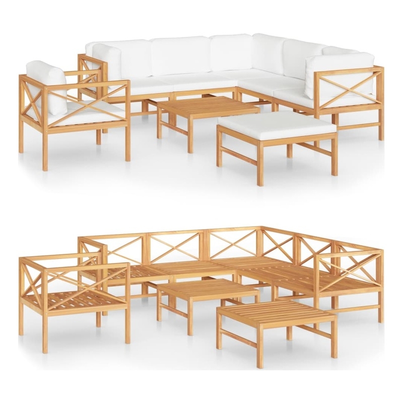 vidaXL 8 Piece Wood Large Garden Lounge Set in Cream