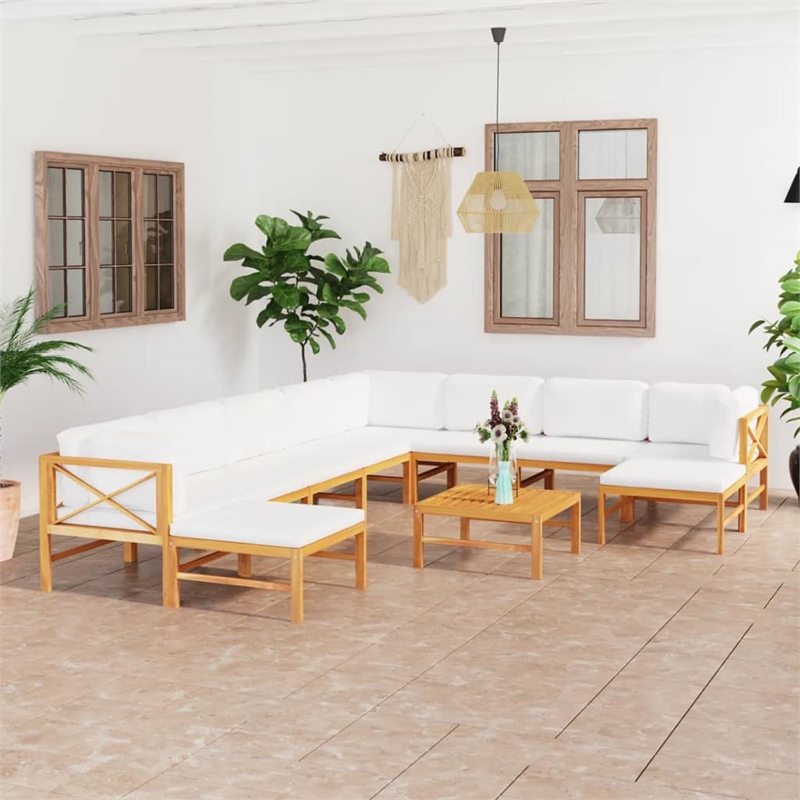 vidaXL 11 Piece Wood Large Garden Lounge Set in Cream