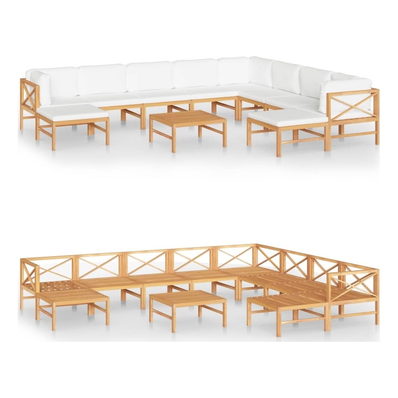 vidaXL 11 Piece Wood Large Garden Lounge Set in Cream