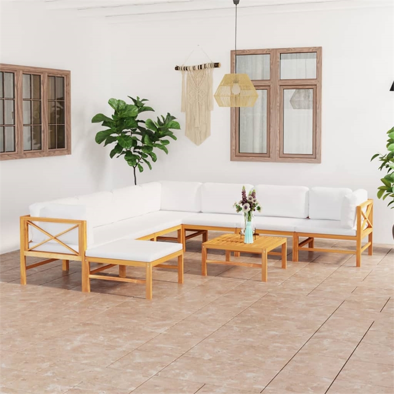 vidaXL 9 Piece Wood Large Garden Lounge Set in Cream