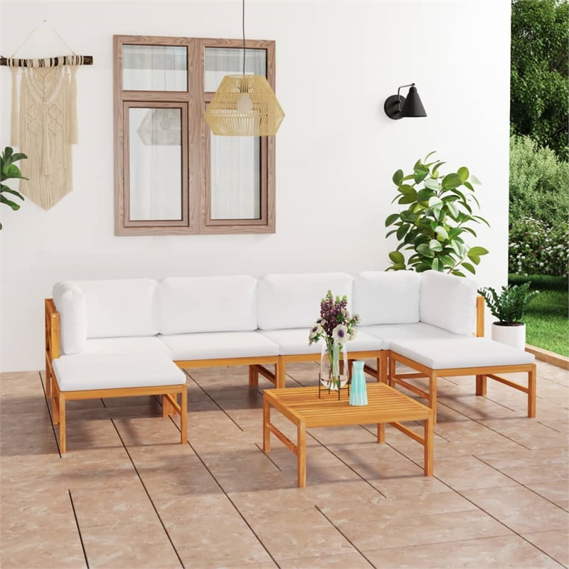 vidaXL 7 Piece Wood Garden Lounge Set in Cream