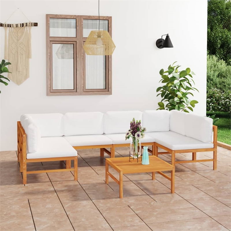 vidaXL 7 Piece Wood Garden Lounge Set in Cream