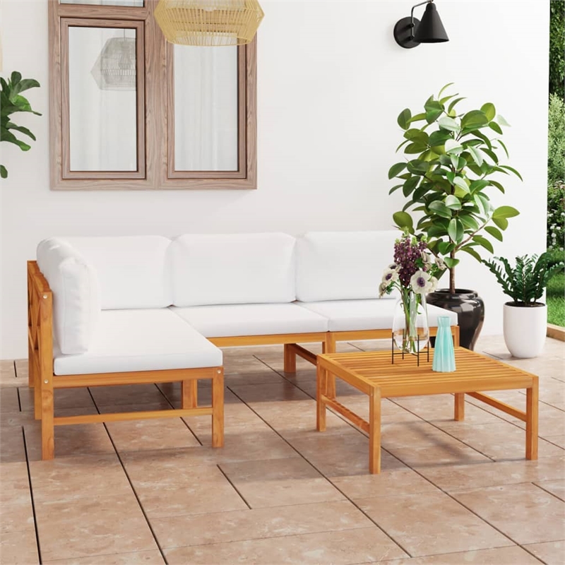 vidaXL 5 Piece Wood Garden Lounge Set in Cream