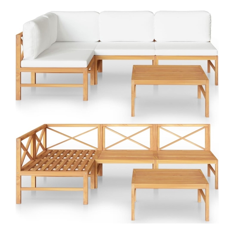 vidaXL 5 Piece Wood Garden Lounge Set in Cream
