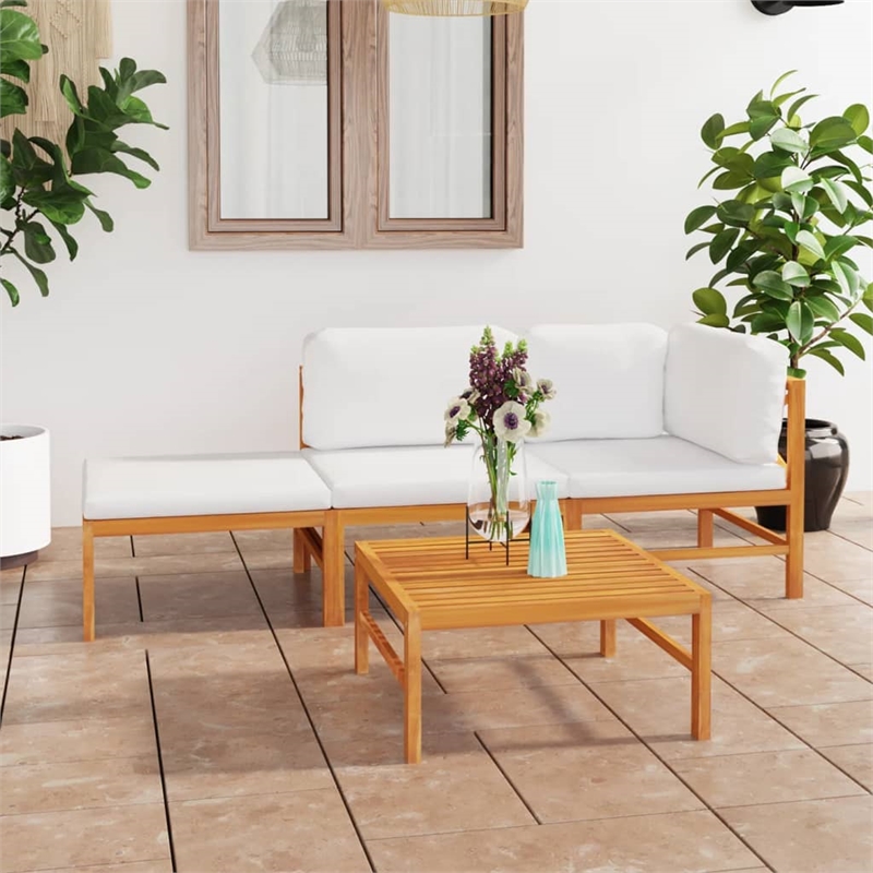 vidaXL 4 Piece Wood Garden Lounge Set in Cream