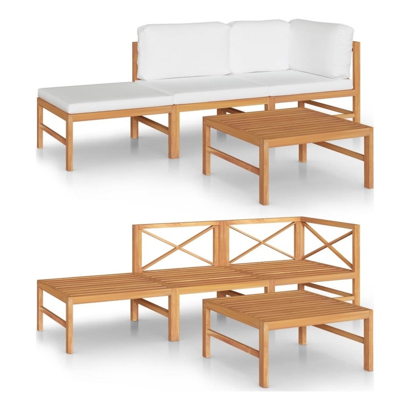 vidaXL 4 Piece Wood Garden Lounge Set in Cream