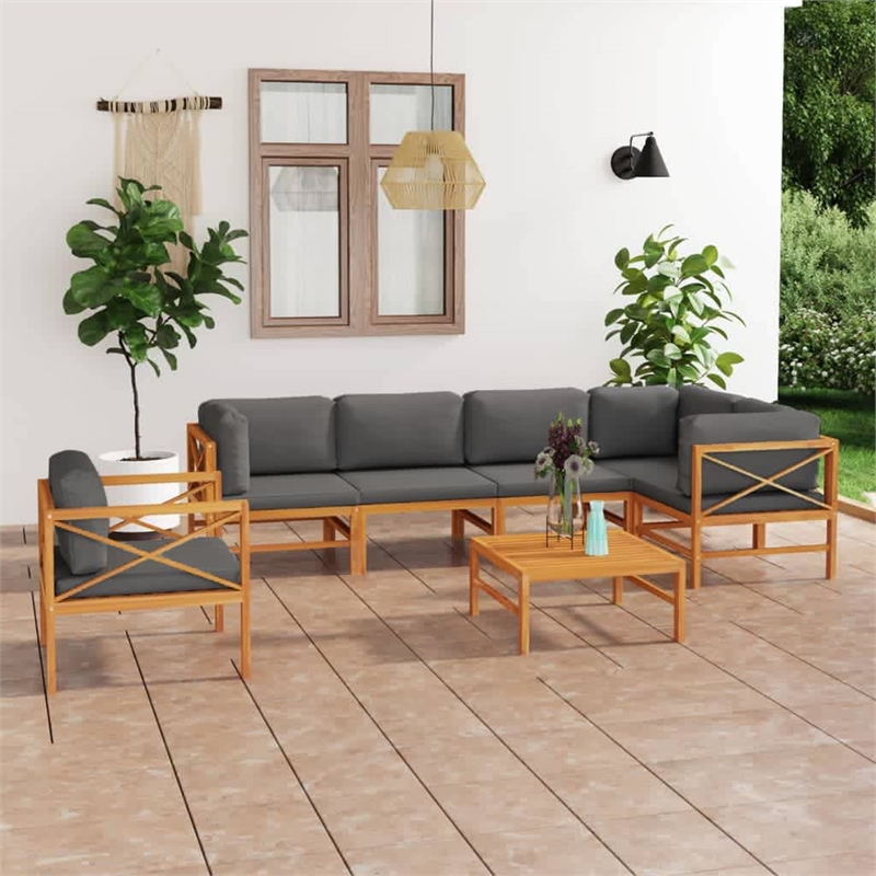 vidaXL 7 Piece Wood Garden Lounge Set in Gray