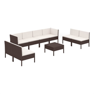 vidaXL 9 Piece Steel Garden Lounge Set in White/Brown/Cream