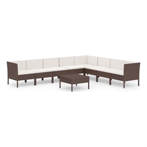 vidaXL 9 Piece Poly Rattan Garden Lounge Set in White/Brown/Cream