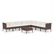 vidaXL 9 Piece Poly Rattan Garden Lounge Set in White/Brown/Cream