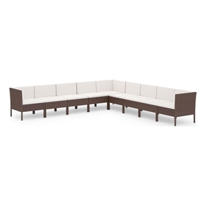 vidaXL 9 Piece Steel Large Garden Lounge Set in White/Brown/Cream