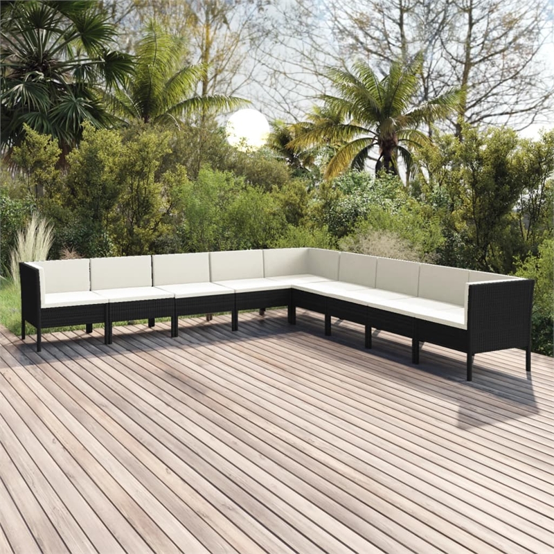vidaXL 9 Piece Poly Rattan Small Garden Lounge Set in Black/White/Cream
